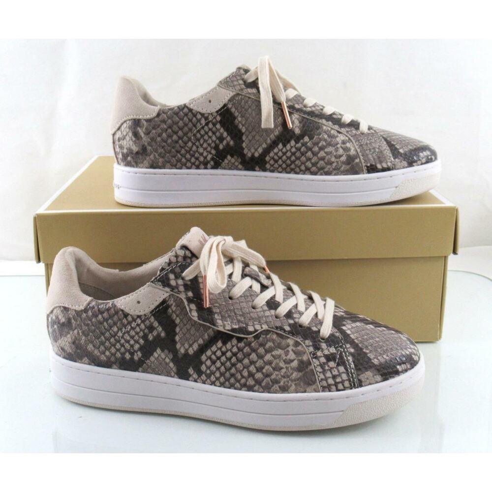 Michael Kors Keating Lace Up Sneakers Embossed Leather Light Sand